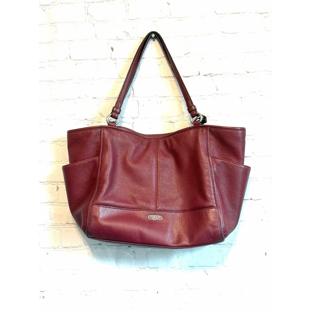 Coach Park Carrie Tote Crimson Pebbled Leather Shoulder Bag Purse